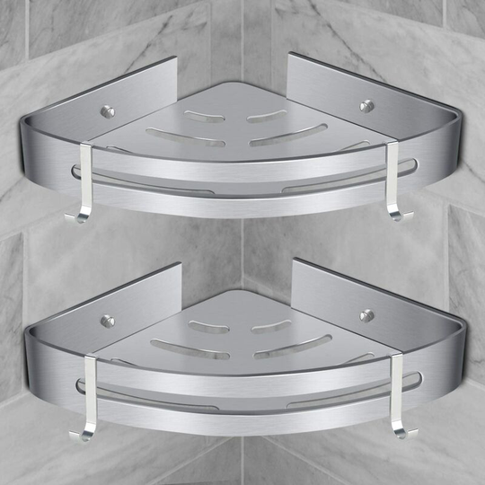 2 Pieces Bathroom Corner Shelves, No Drilling Shower Shelf with Hooks