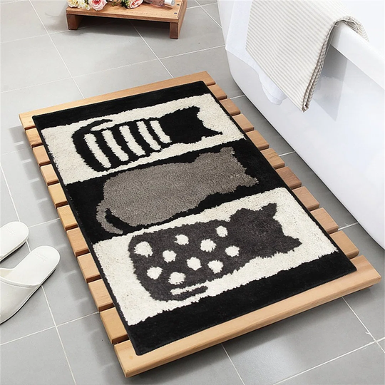 Bath Mat Non Slip Bathroom Rug Machine Washable Super Absorbent Bathroom Mat Black, 80X50cm