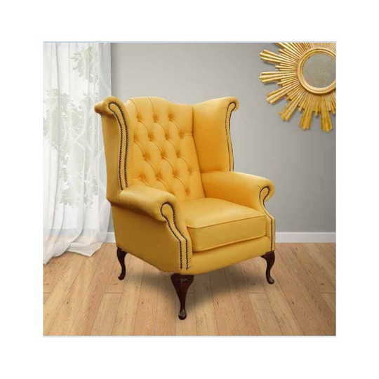 Chesterfield Queen Anne High Back Wing Chair uk Manufactured Yellow