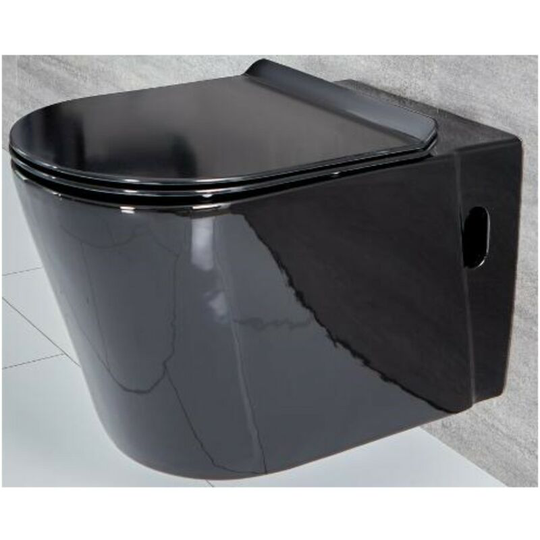 Milano - Nero - Black Ceramic Modern Bathroom Wall Hung Toilet wc and Soft Close Seat