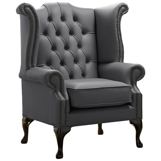 Chesterfield Queen Anne High Back Wing Chair Shelly Burnt Oak Leather