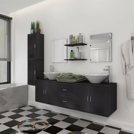 Nine Piece Bathroom Furniture and Basin Set Black - Black
