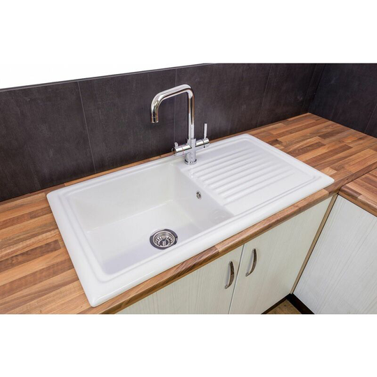Reginox - RL304CW Traditional Kitchen Sink Single Bowl Reversible Drainer Waste - White