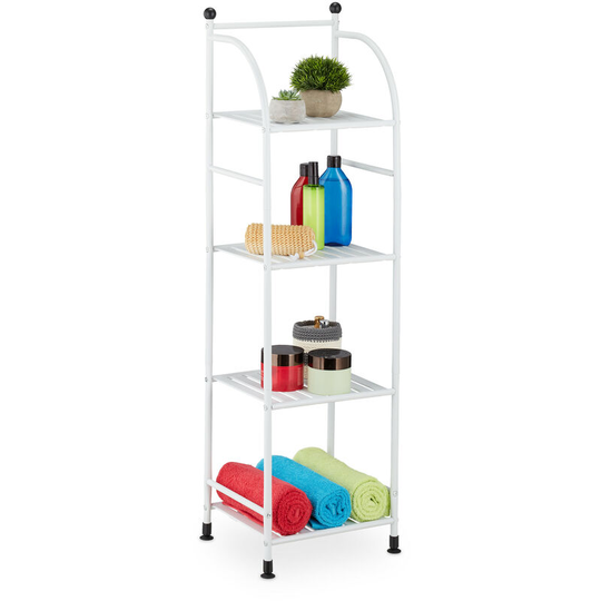 Relaxdays - Narrow Storage Unit, 115 x 33 x 28 cm, Kitchen & Bathroom Shelf, 4 Lattice Trays, Metal Standing Tower, White
