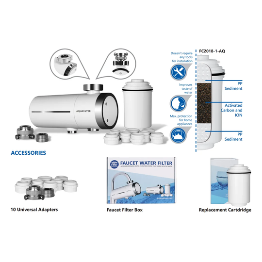 Universal Faucet Mounted Tap Water Filter System FH2018-1-AQ + Carbon Cartridge