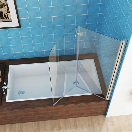 MIQU Shower Screen 2 Fold Folding Bath Screen Hinge Door Panel 6mm Easy Clean Glass (1200x1400mm)