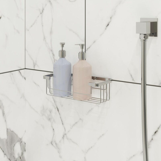 Bathroom Shower Bath Caddy Chrome Slotted Modern Storage Tidy Easy Drain - Silver