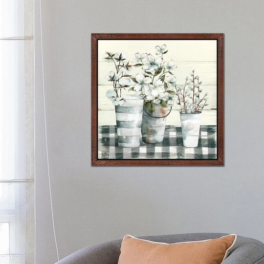 'Spring Gingham I' by Carol Robinson - Floater Frame Painting Print on Canvas