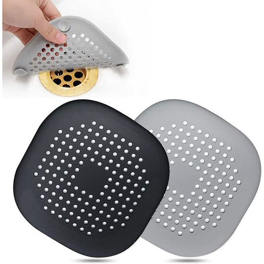Hair Catcher,Square Drain Cover for Shower Silicone Hair Stopper with Suction Cup,Easy to Install Suit for Bathroom,Bathtub,Kitchen 2 Pack Gray White