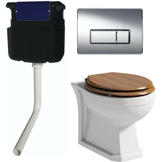 Thebathco - The Bath Co. Camberley back to wall toilet with oak effect soft close seat, concealed cistern and push plate - White/Oak
