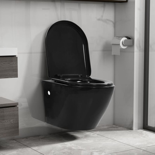 Wall Hung Rimless Toilet Ceramic Black - Black