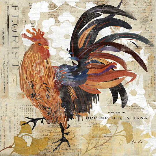Rooster Flair III by Evelia Designs - Wrapped Canvas Graphic Art
