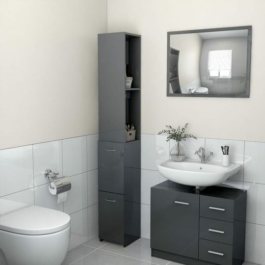Bathroom Cabinet High Gloss Grey 25x25x170 cm Engineered Wood