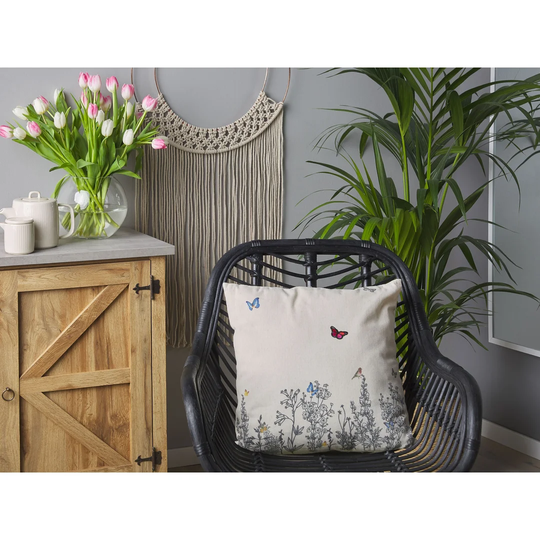 Set Of 2 Cushions Butterfly Motif 45 X 45 Cm Beige Yaritza