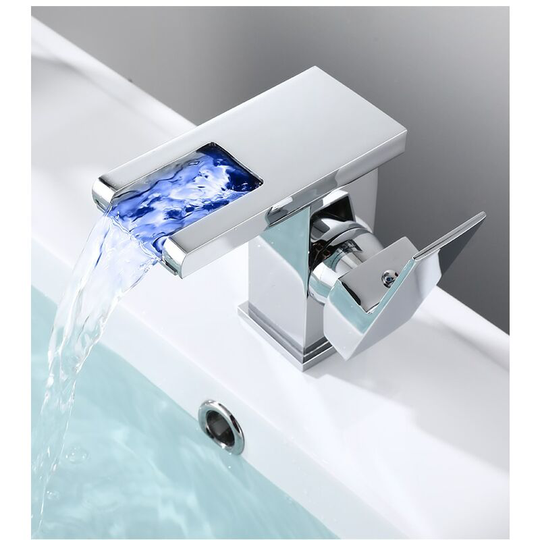 Briday - Bathroom Mixer Faucet, rgb Color Changing Waterfall, Bathroom Sink Faucet, Sink Faucet, Single Handle Toilet Mixer Faucet -- Short Silver