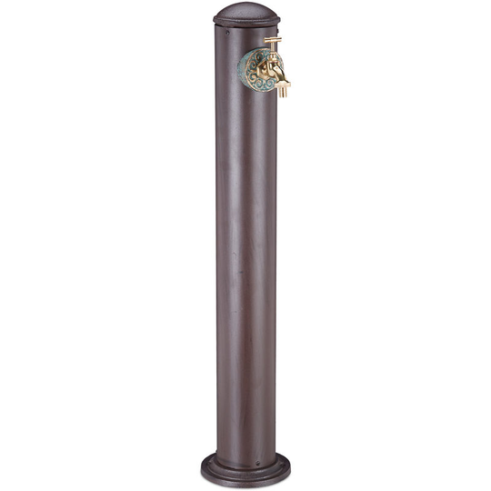 Relaxdays - Garden Water Fountain Column, Antique Style, With Faucet, 3/4" Connector, Round Station, 91 cm Tall, Brown