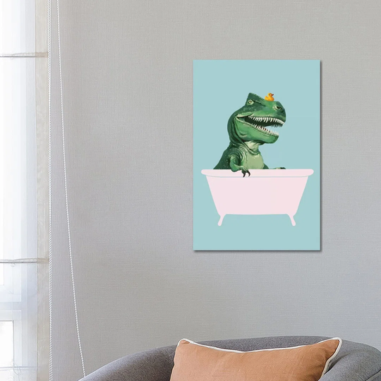 Playful T Rex In Bathtub In Green