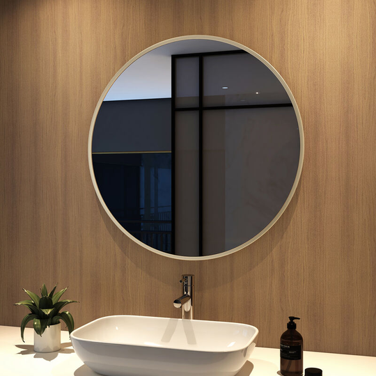 80cm Bathroom Mirror Round Hanging Wall Mirror Brushed Gold Frame, Modern Wall Mounted Bathroom Mirror - Meykoers