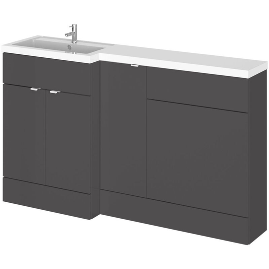 Gloss Grey 1500mm Full Depth Combination Vanity, Toilet and Storage Unit with Left Hand Basin - CBI913 - Gloss Grey - Hudson Reed