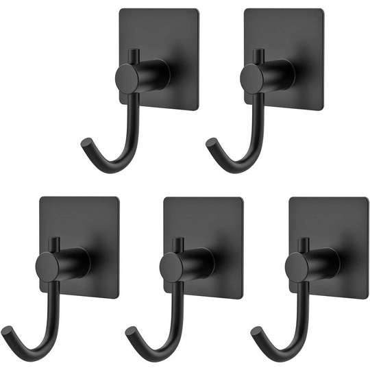 Perlerare - 5 Pieces Adhesive Hook, Stainless Steel Wall Hook, Waterproof Self-adhesive Towel Holder without Drilling for Bathroom, etc. (J-shape)