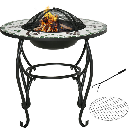 Outsunny - 3-in-1 Outdoor Fire Pit, Garden Table with bbq Grill Screen Cover - Black, Multi-colored Top