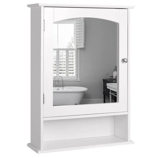 Bathroom Medicine Cabinet Wall Mounted Mirror Cabinet With Single Doors And Adjustable Shelf, Accent Home Furniture Wooden Storage Cabinets Organizer,
