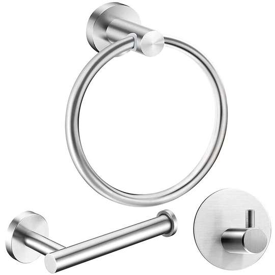 3pcs Bathroom Accessory Set, Stainless Steel Wall Mounted Toilet Holder and Towel Rail Set for Bathroom (Chrome)