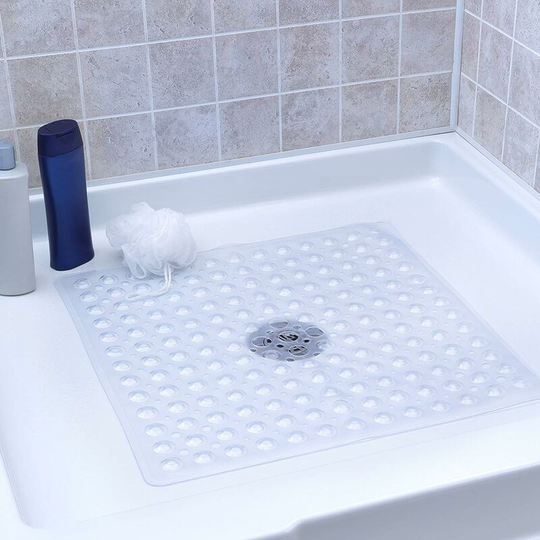 Ilovemilan - Square Shower Mat 53*53CM Bathroom Mat with Suction Cups and Drainage Holes, Non-Slip and Washable for Showers (Transparent)