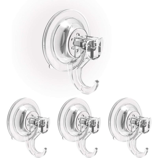 Perlerare - Set of 4 Wall Suction Cup Hooks Bathroom Suction Cup Towel Holder Hooks Kitchen Utensil Shower Window Glass Tile Key Coat Dish Cloth