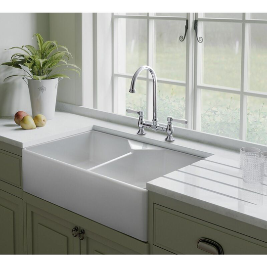 Farmhouse Belfast Kitchen Sink Double Bowl 2.0 Ceramic White Stylish - Rangemaster