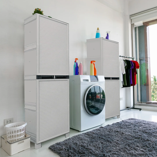 Broom Cupboard For Outdoor Or Indoor Use, 1 Door Cabinet And 3 Polypropylene Shelves, 100% Made In Italy, 50X39h172 Cm, Light Gray Color