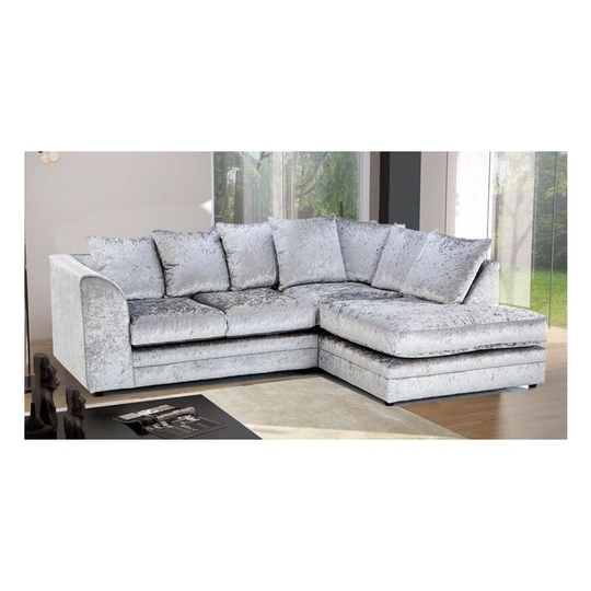 Bella Right Hand Facing Crushed Velvet Corner Sofa - Silver