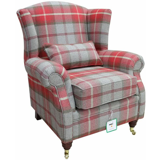 Wing Chair Fireside High Back Armchair Balmoral Cherry Check Fabric p&s