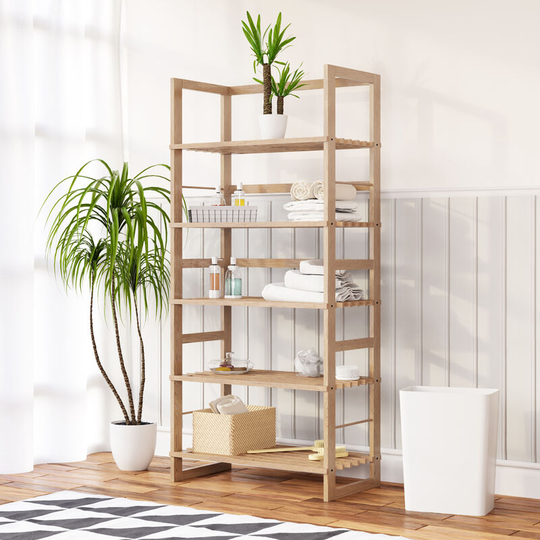 Bathroom Shelf Stand 5 Tiers Wooden 136x58x27 cm Wall Bookcase Bathroom Shelf - Casaria