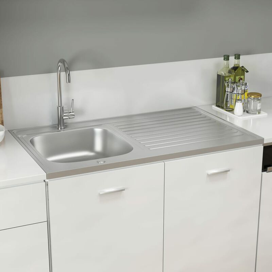Kitchen Sink with Drainer Set Silver 1000x600x155 mm Stainless Steel FF147237_UK - Topdeal