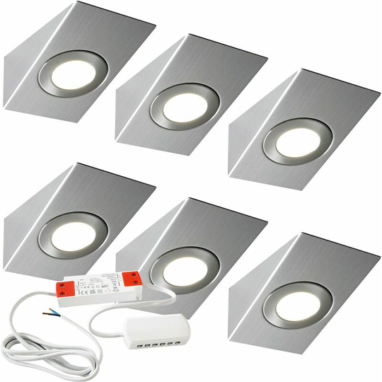 Loops - 6x brushed nickel Wedge Surface Under Cabinet Kitchen Light & Driver Kit - Natural White led