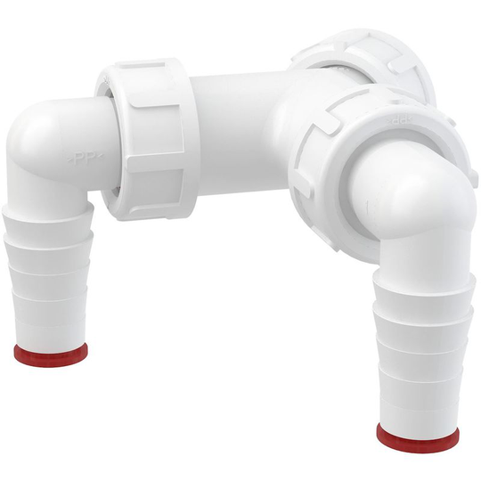 Double 17-23mm Dishwasher Elbow Inlets to 1' bsp Drain Waste Trap Connector