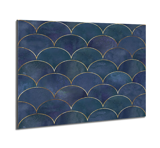 Half Circle Blue Pattern - Unframed Graphic Art on Metal