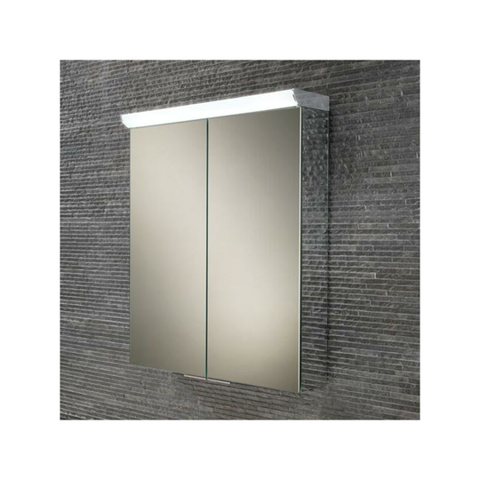 Flare Aluminium Double door Illuminated Bathroom Cabinet 700mm h x 600mm w x 115/150mm d - HIB