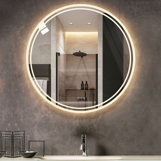 Fogless Round Bathroom Mirror Illuminated led Light Backlit Makeup Mirror with Sensor Touch control, 800x800mm