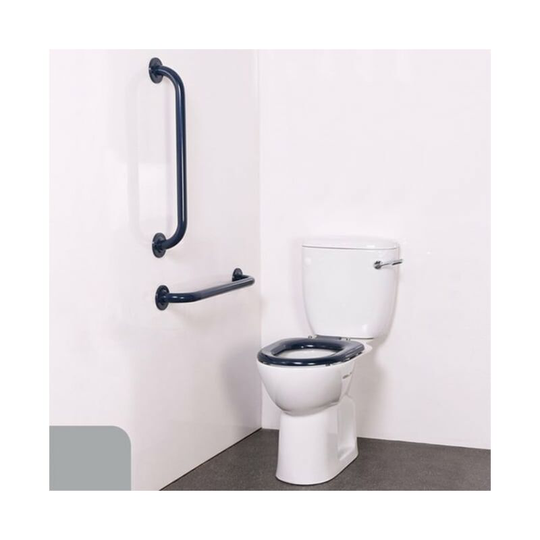 Nyma pro Close Coupled Toilet Doc m Pack White - 2 x Grey Grab Rails - Nymas