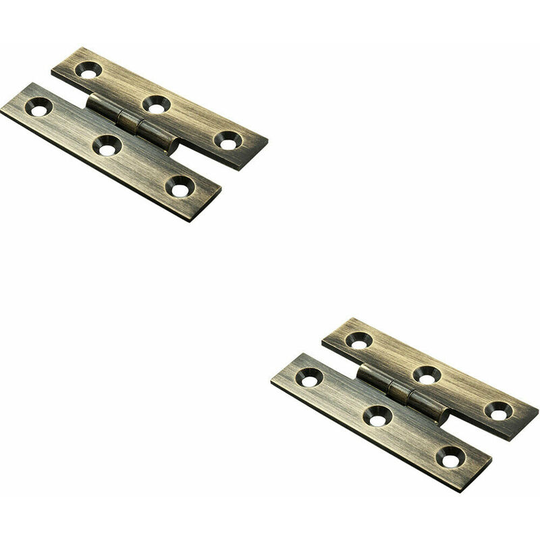 2x pair 63 x 38 x 2mm h Pattern Cabinet Hinge Antique Brass Cupboard Door