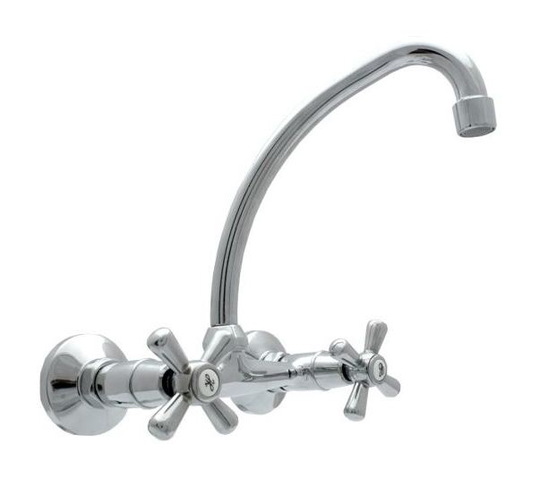 Traditional Retro Wall Mounted 'F' Spout Cross Head Kitchen Bathroom Faucet Tap