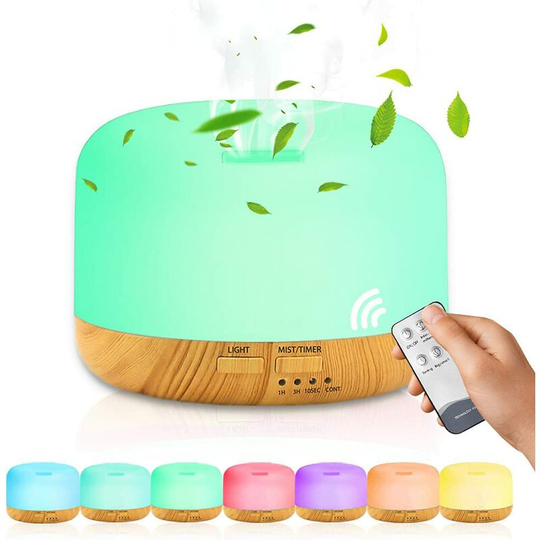 Perlerare - Essential Oil Diffuser, 500ml Aroma Diffuser Ultrasonic Aromatherapy Humidifier Oil Diffuser with 7 Color Aroma led Light for