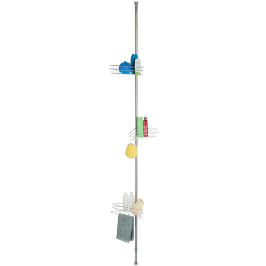 Telescopic Bathroom Shelf, Shower Organiser with Storage Caddies, Adjustable Rail, Stainless Steel, Silver - Relaxdays