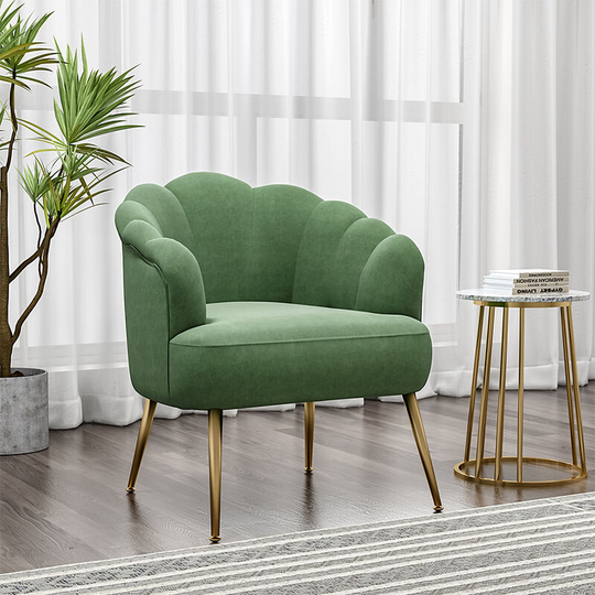 Livingandhome Frosted Velvet Shell Accent Armchair, Green