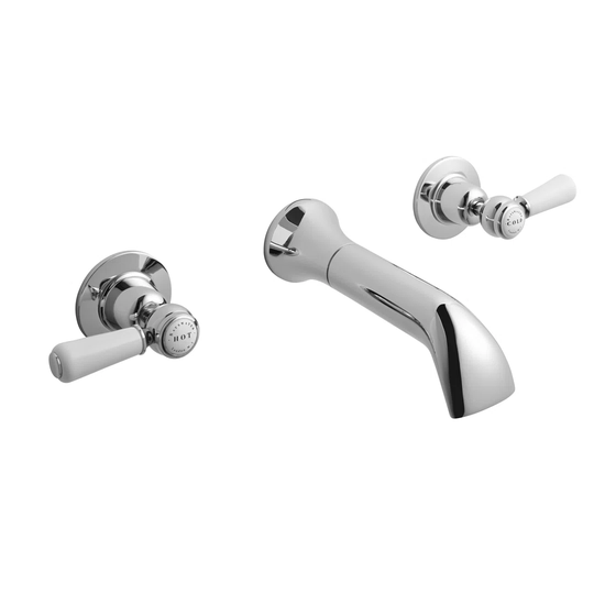 Solid Brass 3 Hole Wall Mounted Pillar Taps