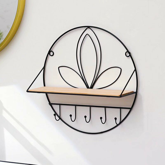 Simple and Modern Wrought Iron Bathroom Shelf Living Room Wall Hanging Kitchen Bedroom Wall Multifunctional Storage Rack Black