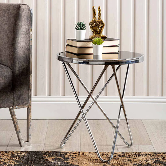Ducharme Sofa Table for Living Room Furniture, 50cm Metal Bed Side Table, Glass Top End Table