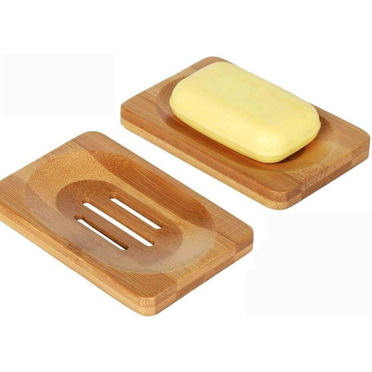 2 Pieces Natural Bamboo Soap Dish for Bathroom Shower Drain Holder